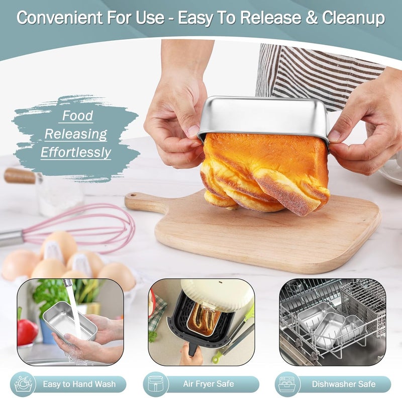 TeamFar Mini Loaf Pan, 4 PCS Stainless Steel Loaf Pans for Baking Bread, 6.3 x 3.5 Inch Bread Baking Pan for Homemade Bread, Meatloaf, Cake and Brownies, Non-Toxic, Oven & Dishwasher Safe - Image 3